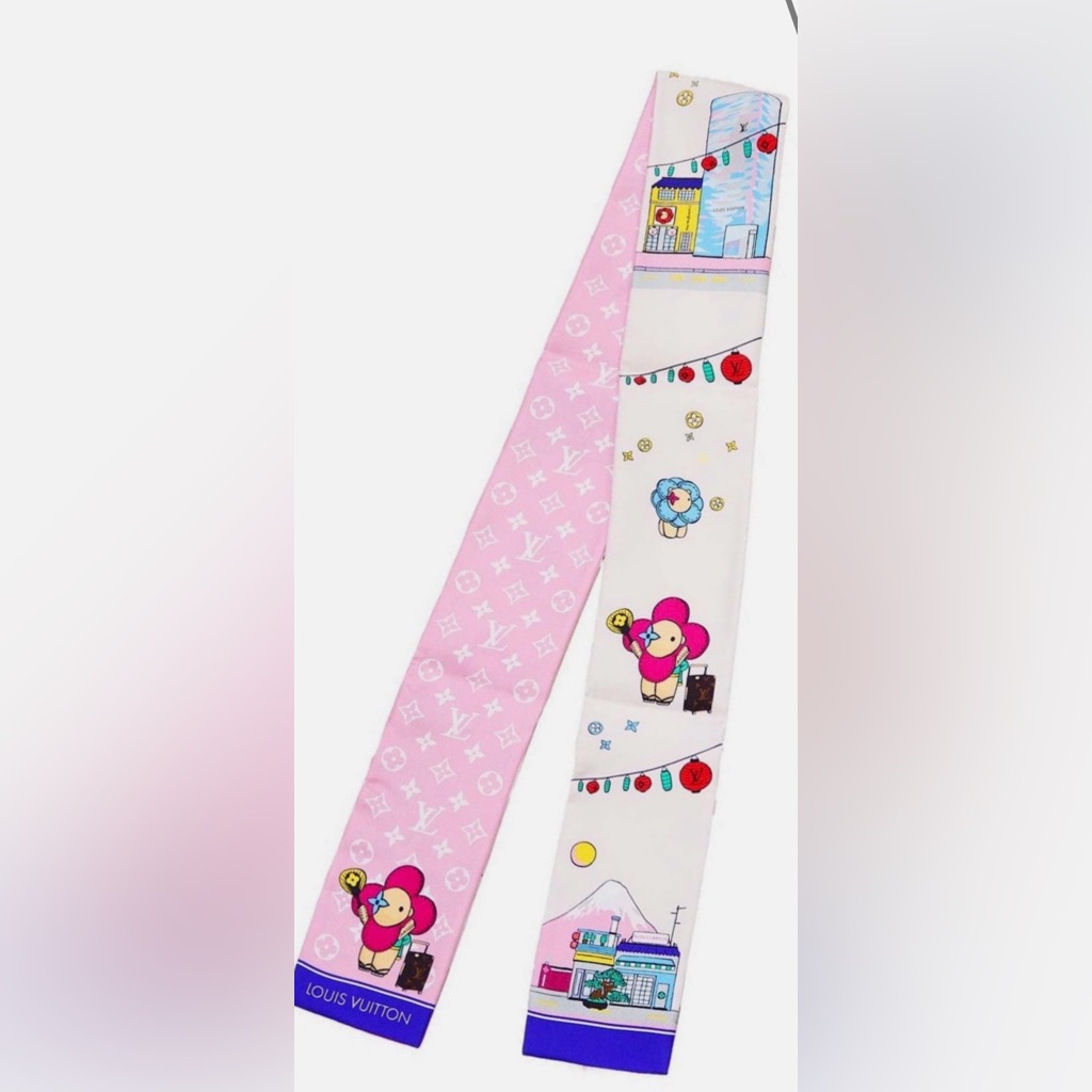 Louis Vuitton Bb Bandeau Silk Scarf. Vivienne Japan Fuji Pink Lv Logo Monogram